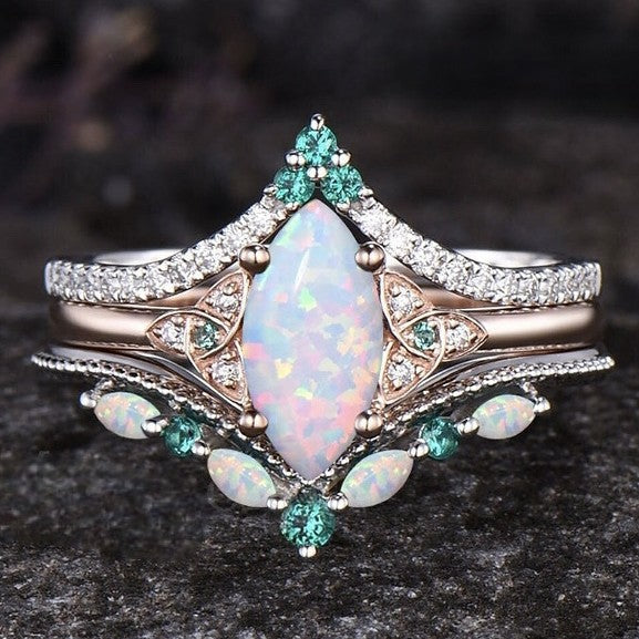 Wholesale Women' s Fashion Alloy Electroplated Marquise Opal Ring Set in Gold for Boutique Resale