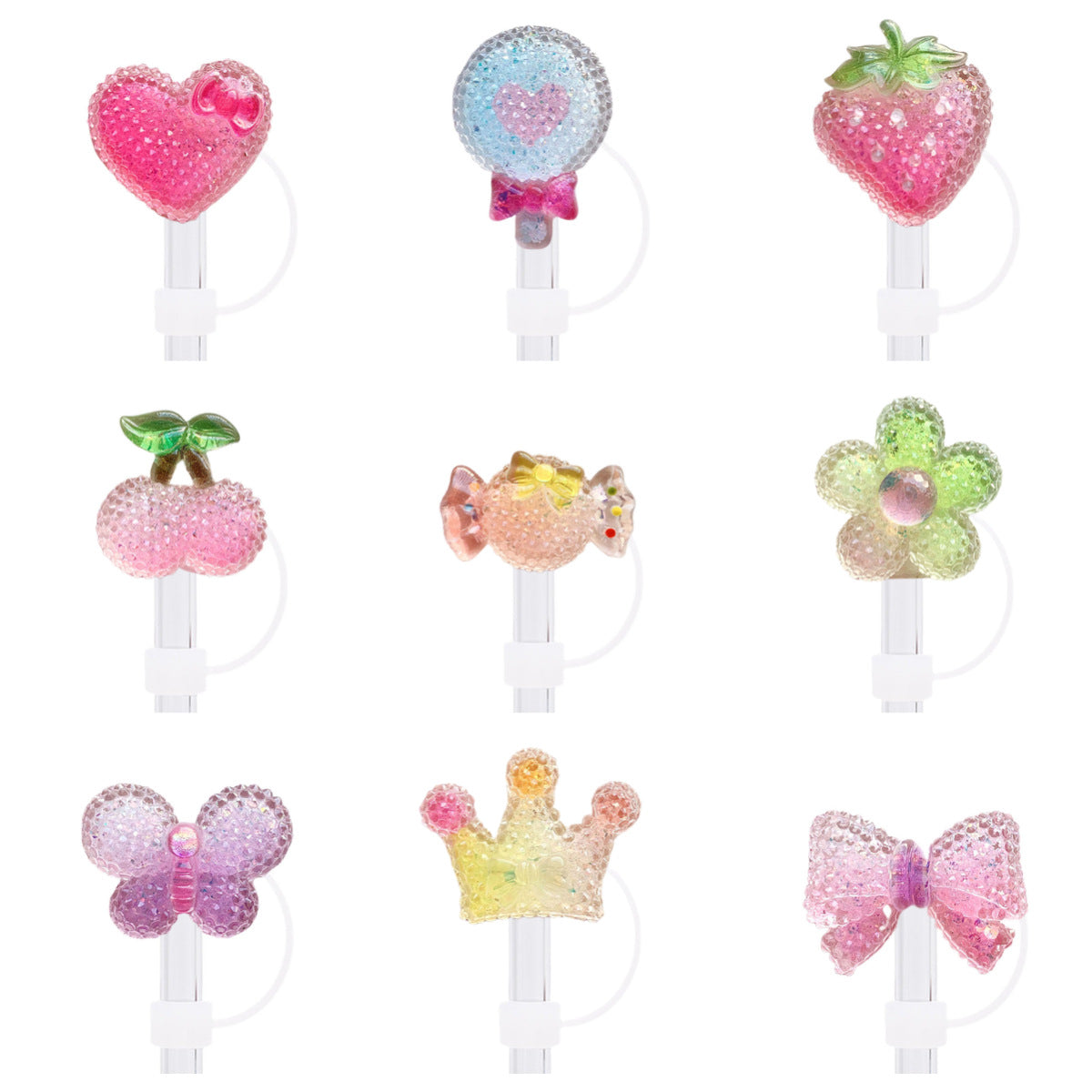 Wholesale 50pcs Glitter Sugar Strawberry Flowers Straw Cover Straw Tube Cap
