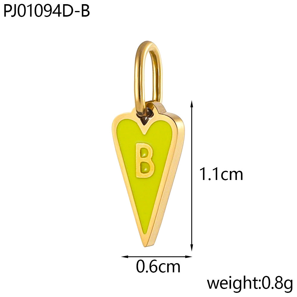 Wholesale Single-sided oil-dropping heart 26 English letters stainless pendant
