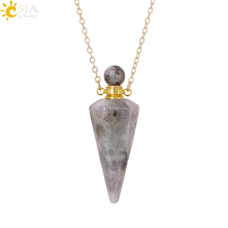 Wholesale Natural Stone Crystal Stone Hexagonal Column Perfume Bottle Necklace ACC-NE-HuaiShe002
