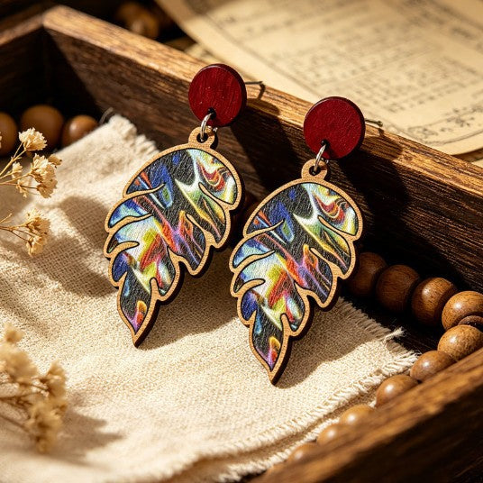 Wholesale Stylish French Vintage Wooden Printed Earrings For Women Fashion Jewelry Accessory Party Gift