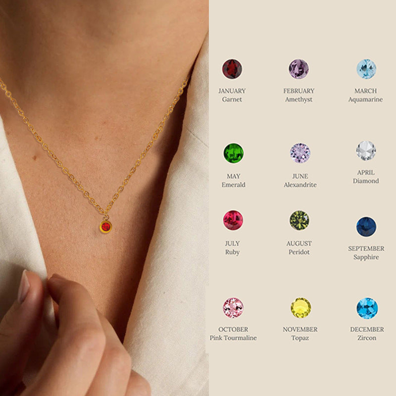 Wholesale Stainless steel December birthday stone color zircon pendant necklace