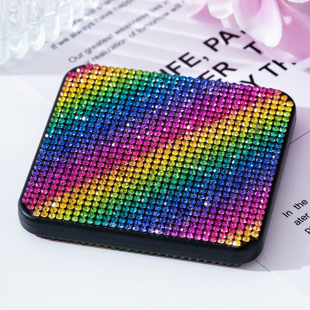 Wholesale Rhinestone portable small mirror mini portable double-sided folding square makeup mirror