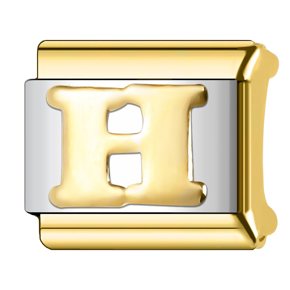 Wholesale  Italian Charm Bracelet 9mm DIY English Edge Gold Letter Series  Creative Stainless Steel Composable Bracelet