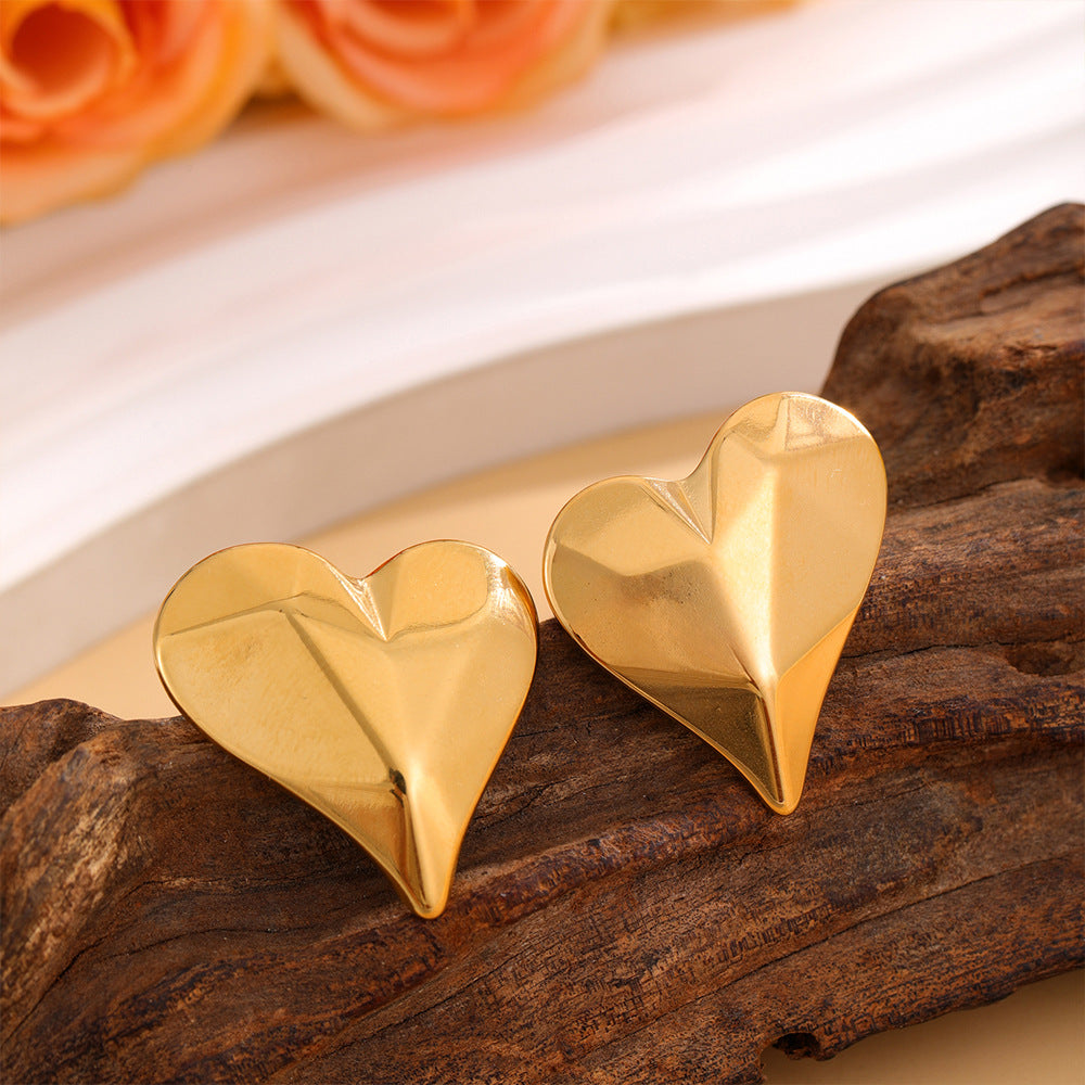 Wholesale  Stainless Steel Golden Heart Earrings