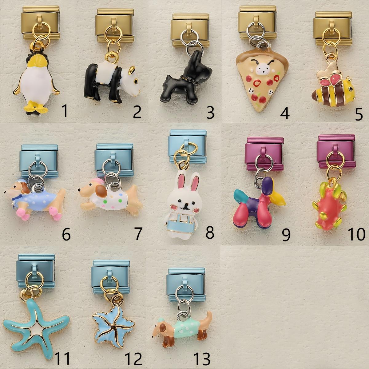 Wholesale 10pcs Italian Charm Bracelet 9mm DIY Splicing Puppy Penguin Panda Stainless Steel Composable Bracelet