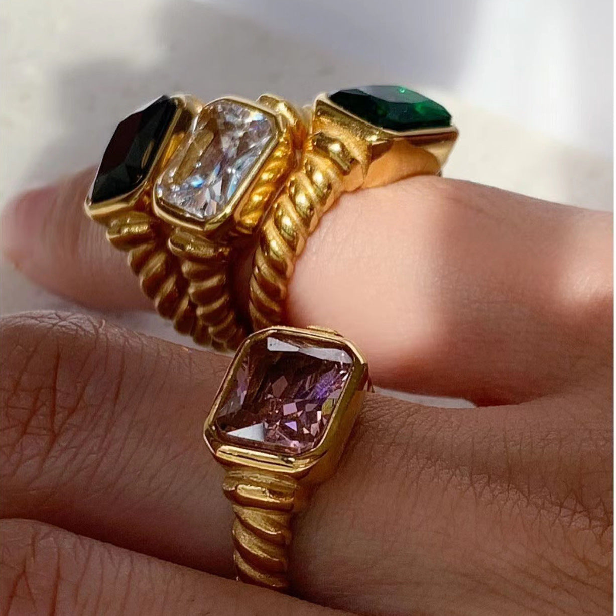 Wholesale 18K Gold Plated Stainless Steel Zircon Rings ACC-RS-WanX010