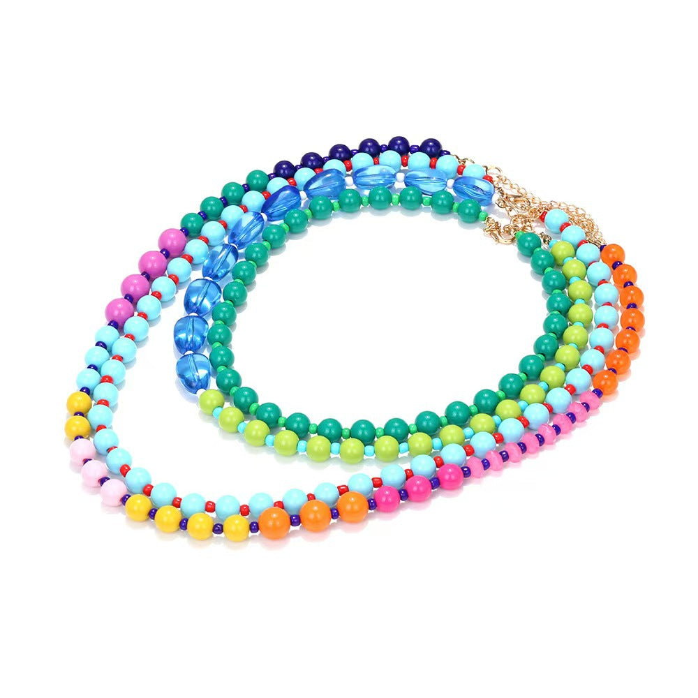 Wholesale Stylish Multi Layer Colorful Beaded Necklace Summer Vacation Stacking Jewelry Accessory