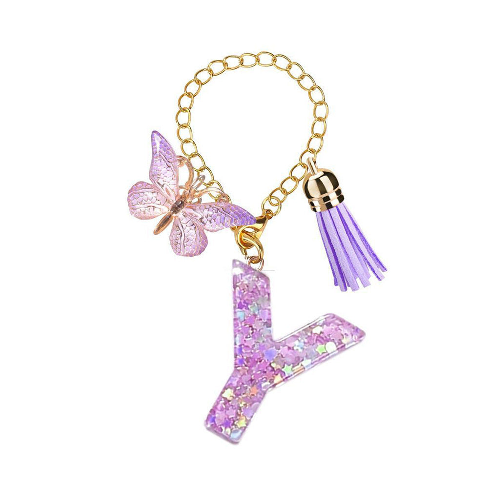 Wholesale  26 Letters Butterfly Tassel Pendant Keychains