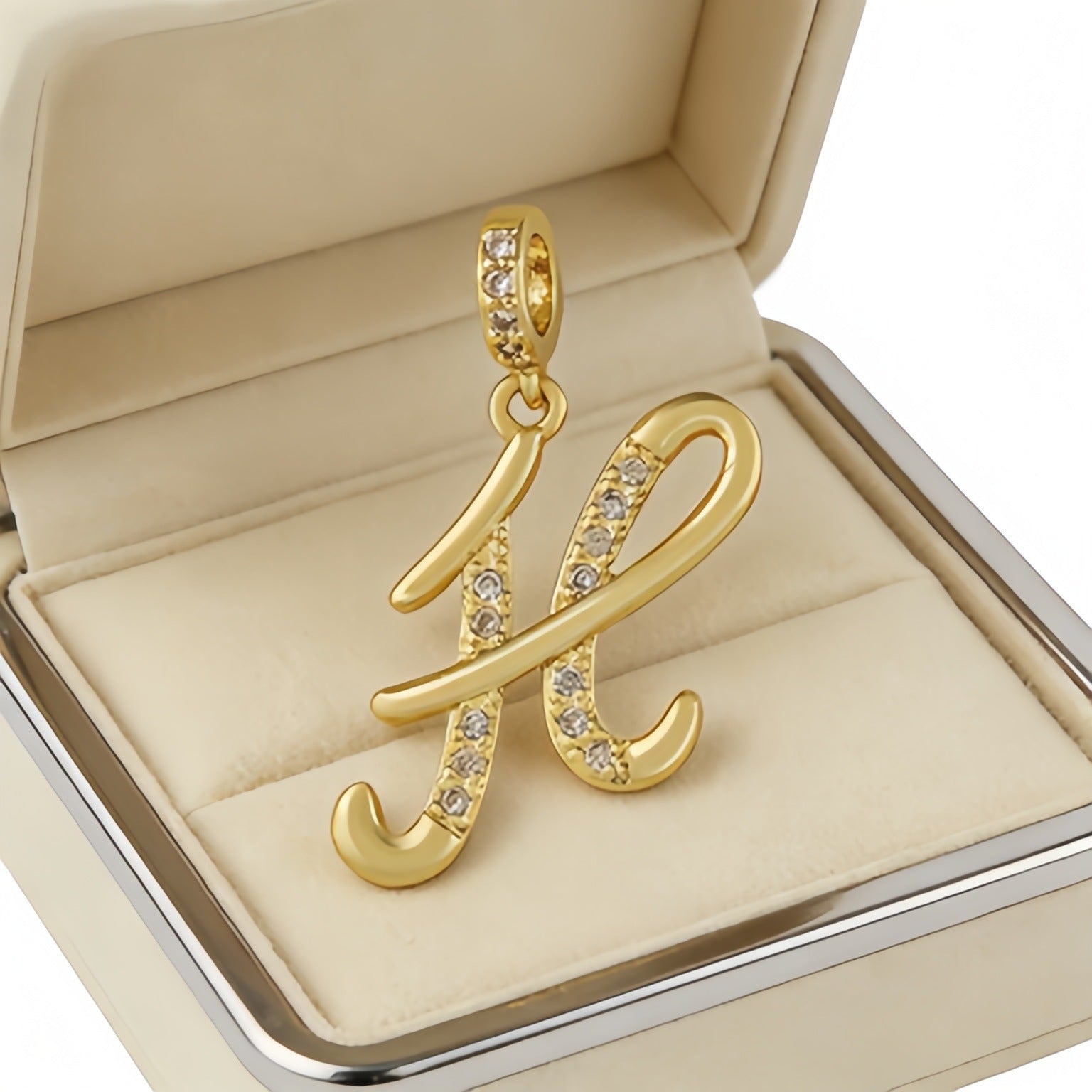 Wholesale Gold Plated Copper Letter Pendant with Zircon,  Pan Style DIY Necklace Accessory