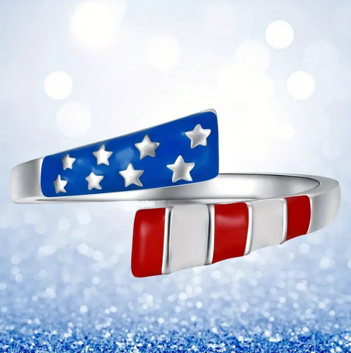 Wholesale  Red White Blue Striped US Flag  Independence Day Patriotic Opening Ring