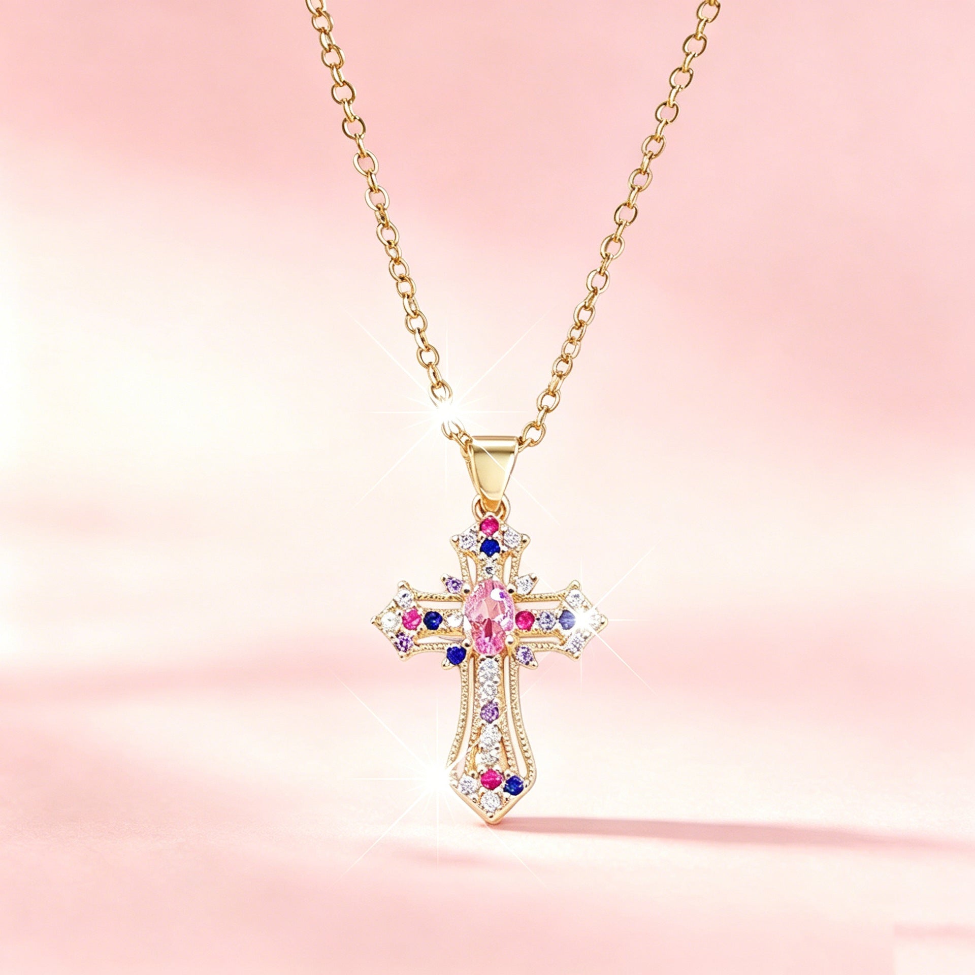 Wholesale Vintage Cross Pendant Necklace And Earring Jewelry Set With Rhinestone Details Fashion Jewelry Accessory For Party Wear And Gift