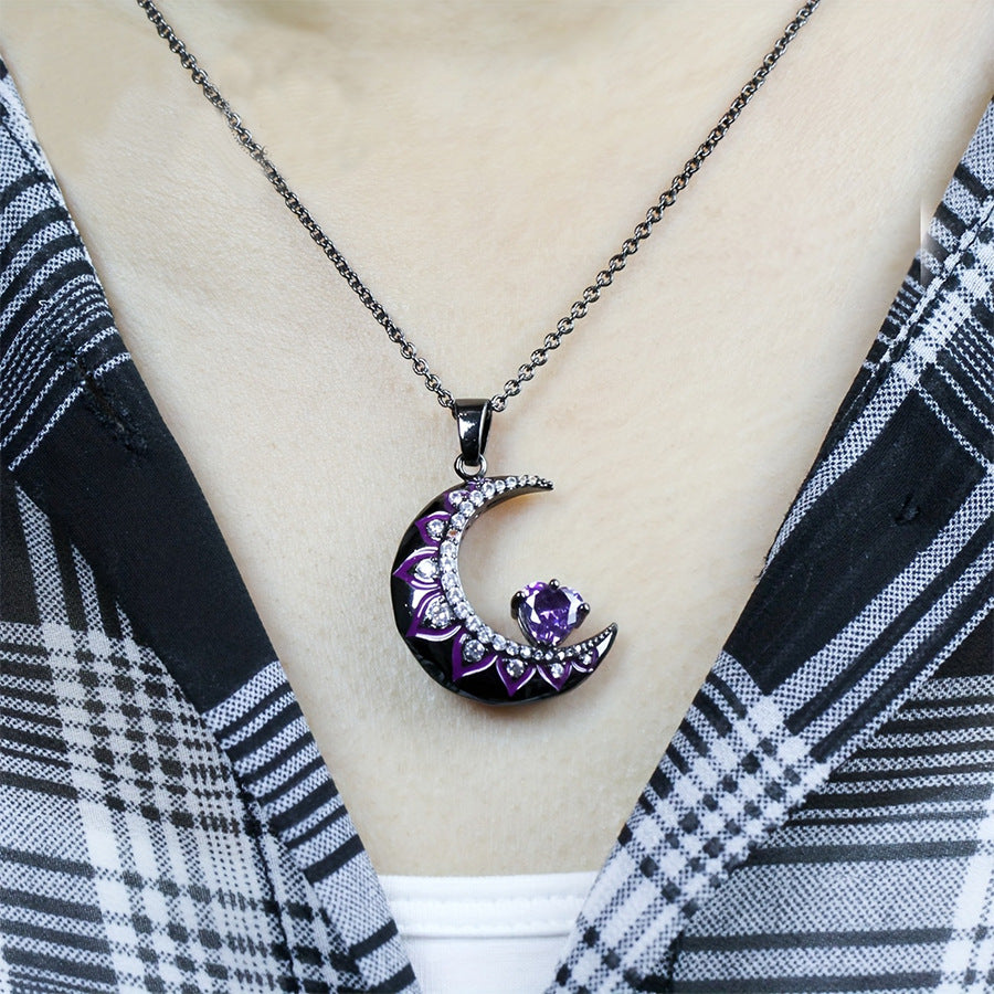 Wholesale Black Moon Flower Diamond Pendant Love Oil Drop Clavicle Chain Geometric Necklace