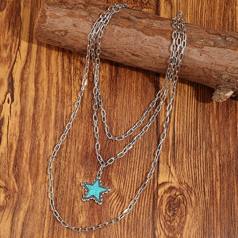 Wholesale Bohemian Layered Turquoise Star Necklace Alloy Electroplated Clavicle Jewelry Accessory