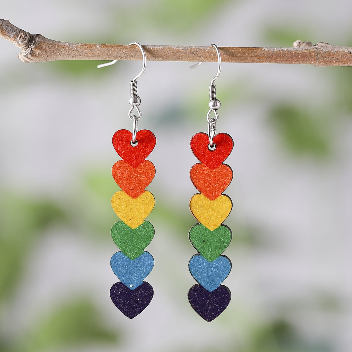 Wholesale Summer Rainbow Heart Star Earrings Wood Earrings ACC-ES-ChuLian024
