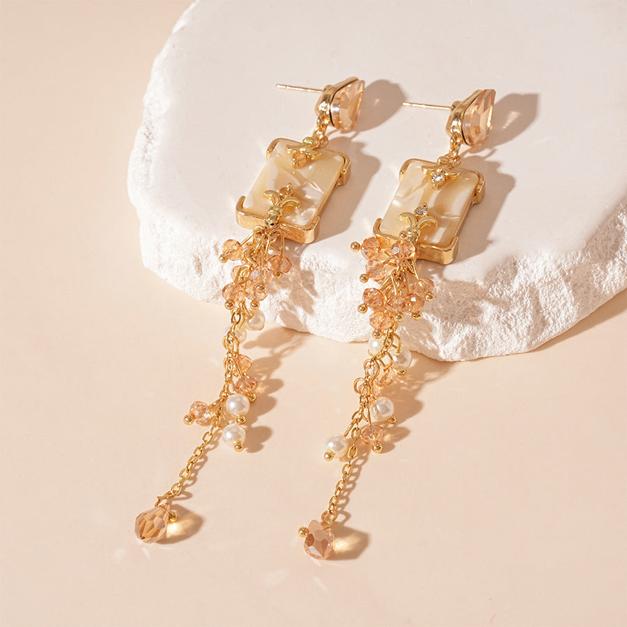 Wholesale  Pearl Diamond Drops Iris Flower Silver Earrings