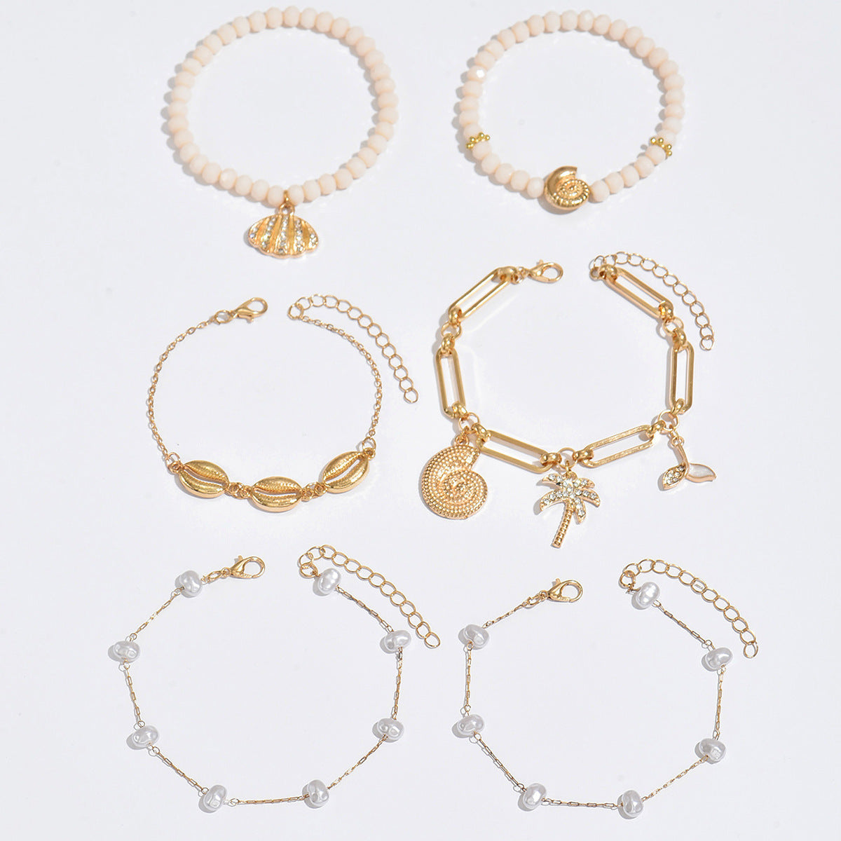 Wholesale Bohemian  Rice Bead Bracelet Alloy Conch Shell Pendant Bracelet Set