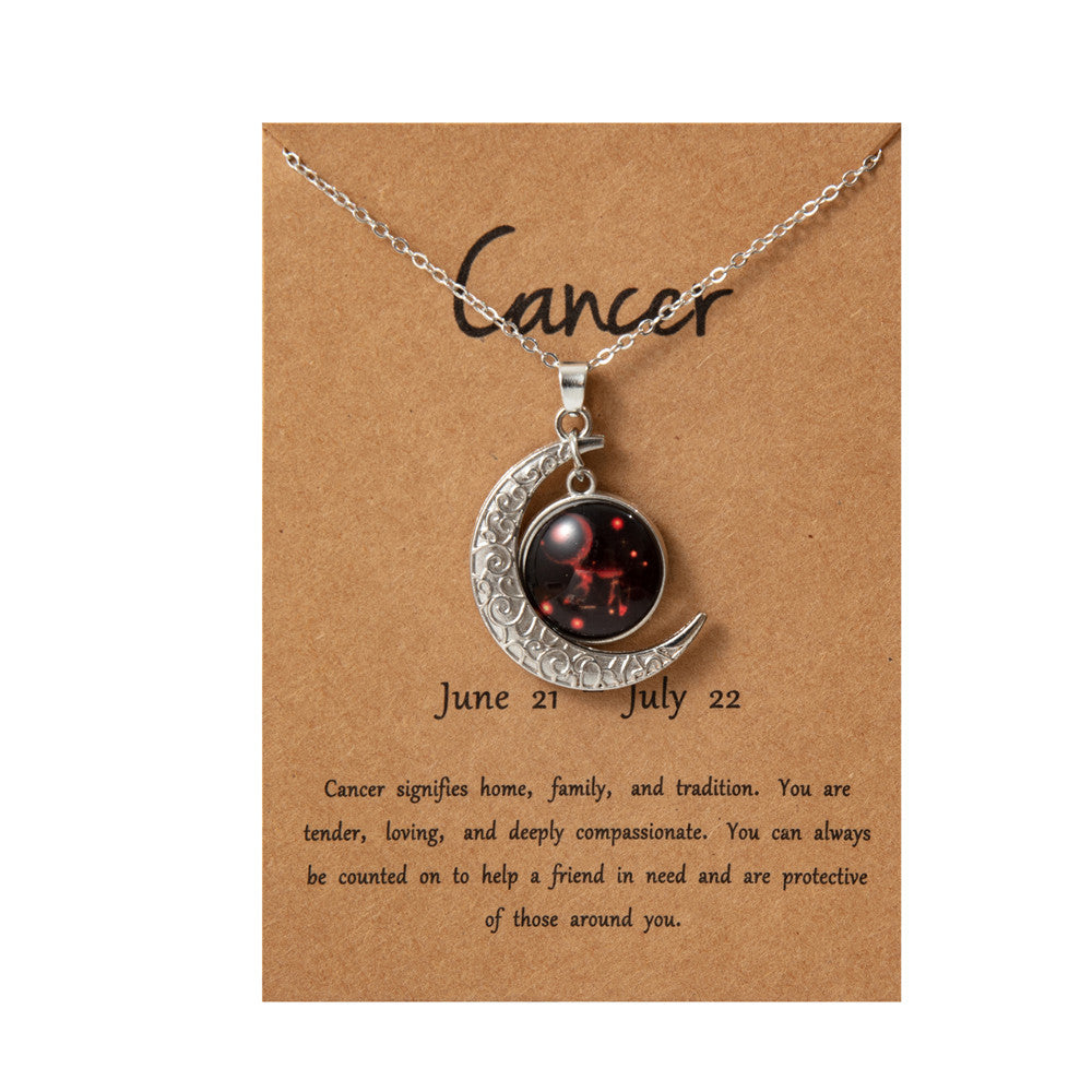 Wholesale Retro Luminous Contion Moon Pendant Necklace,  Zinc Alloy Glass,  Fashion Accessory for Women