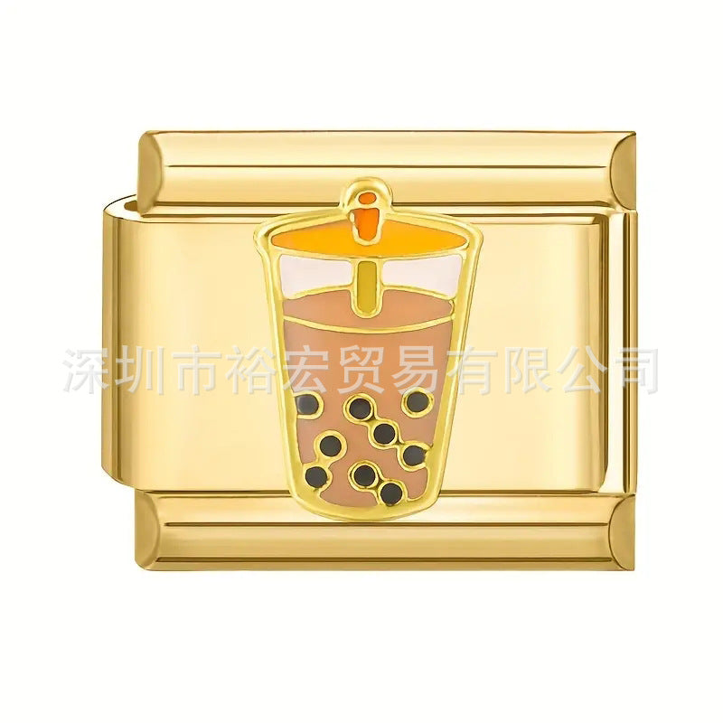 Wholesale Electroplated Stainless Steel Cartoon Food Charms Italian Bracelet DIY Supplies