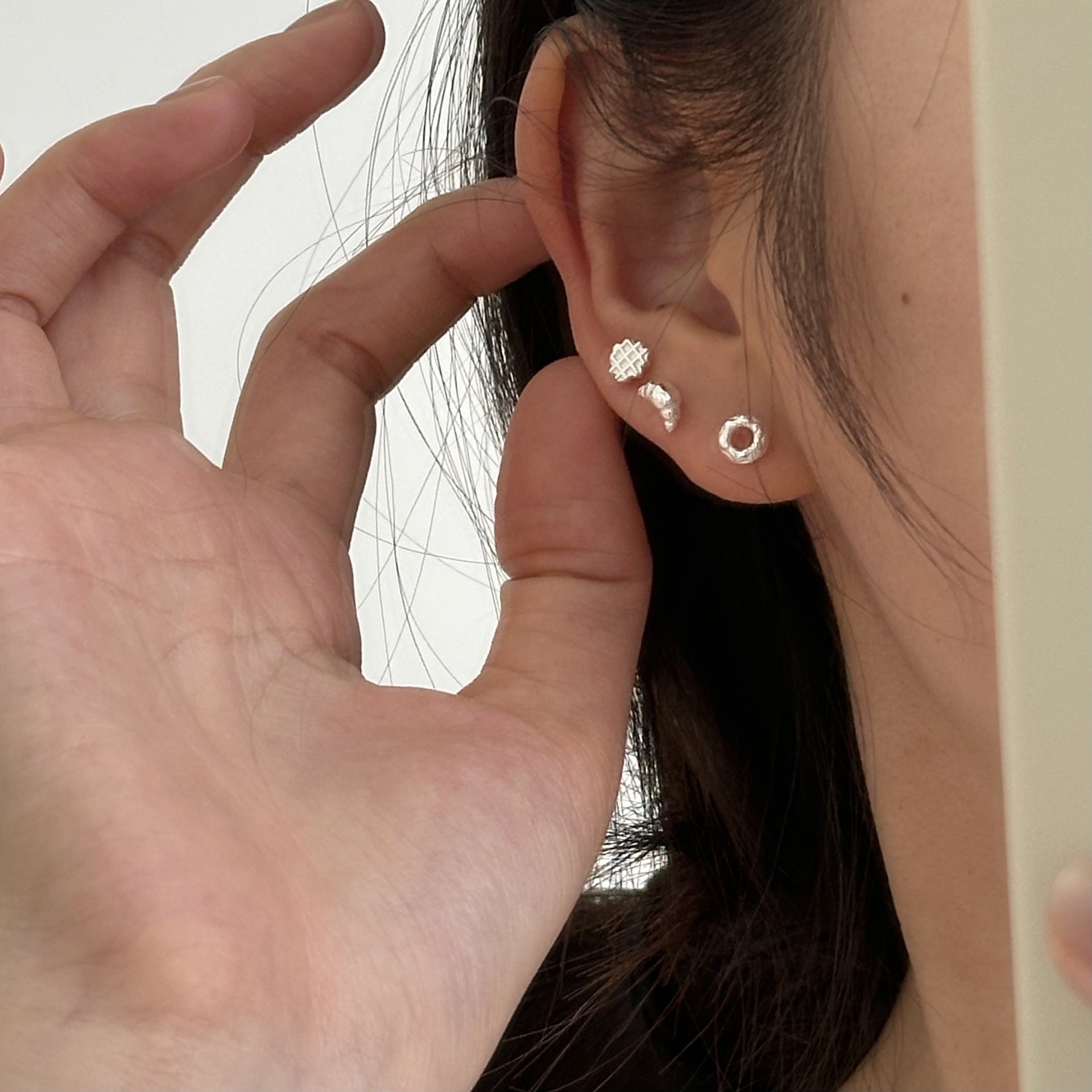 Wholesale 925 Sterling Silver Donut Corn Bag Waffle Earrings