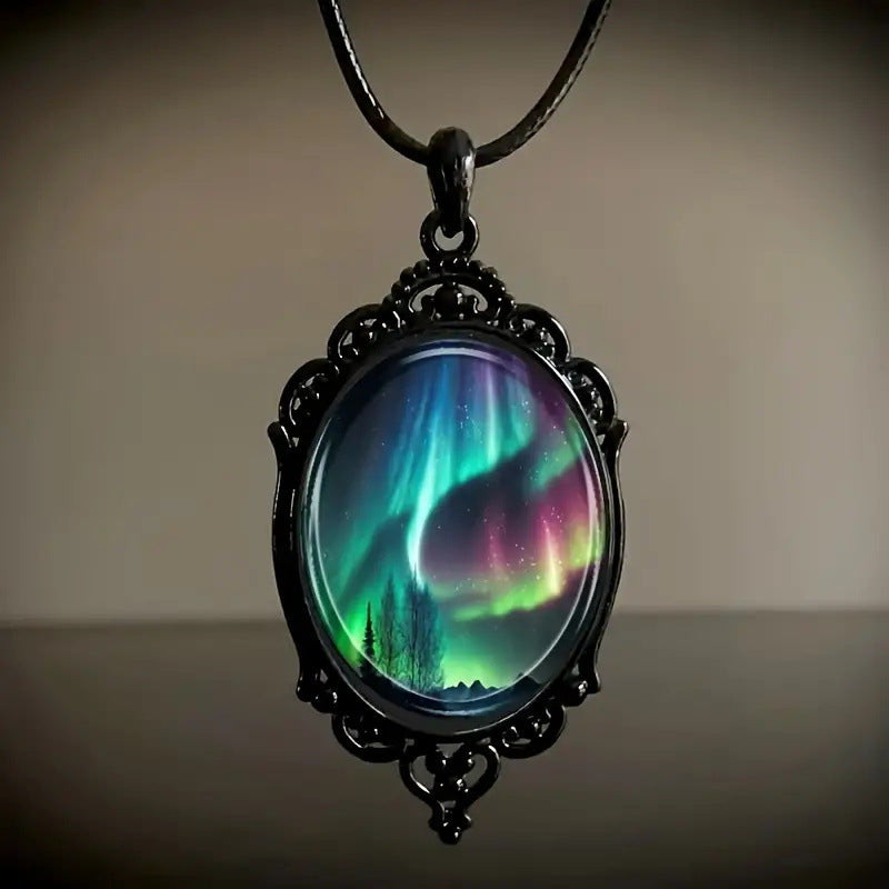 Wholesale Aurora Landscape Inlaid Glass Pendant Necklaces ACC-NE-MLR004