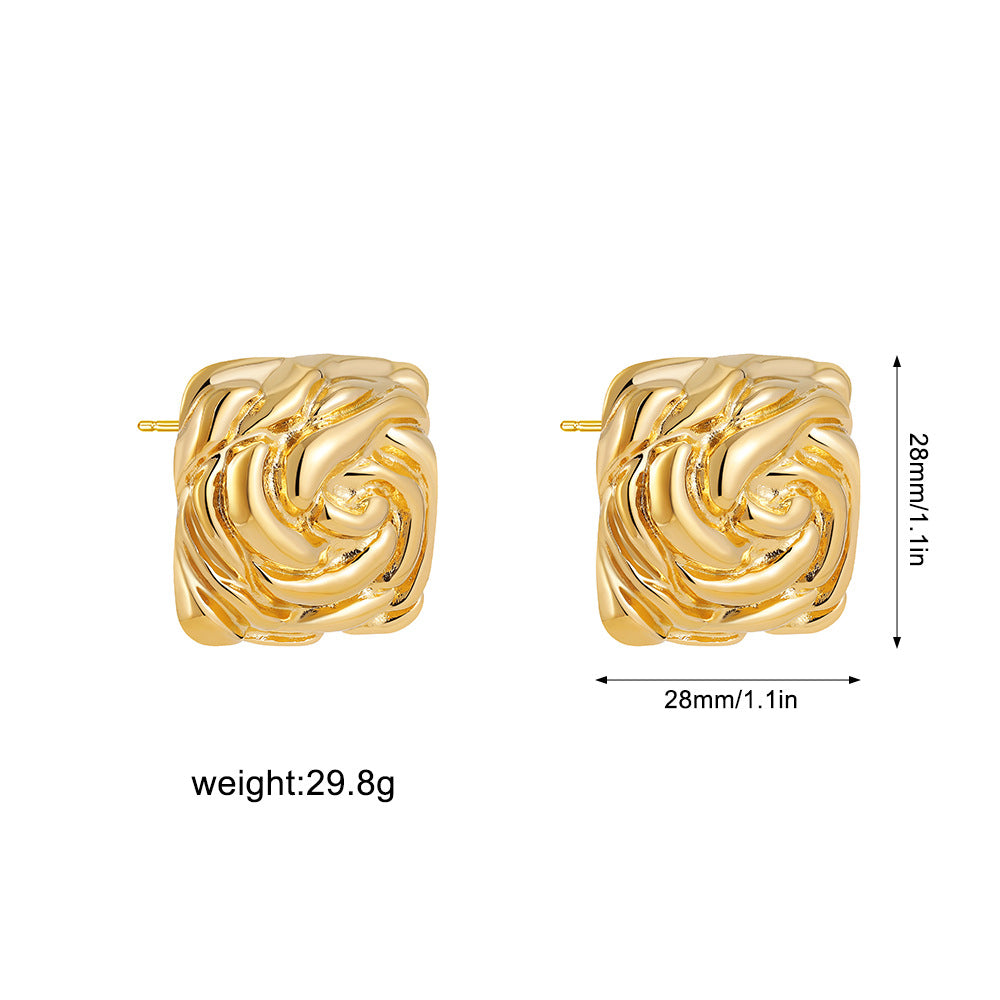 Wholesale  14k gold pleated geometric lines thread earrings
