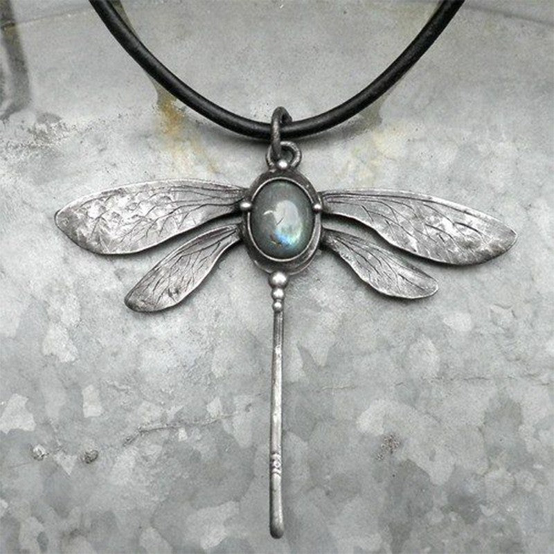 Wholesale Retro Dragonfly Shape Pendant Leather Rope Necklace
