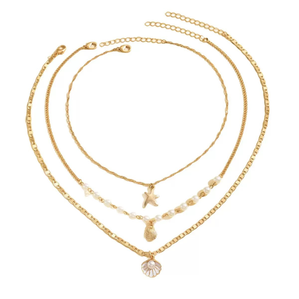 Wholesale Trendy Punk Retro Layered Necklace With Starfish Shell Pearls Chic Beach Vacation Jewelry Accessory For Boutique Resale