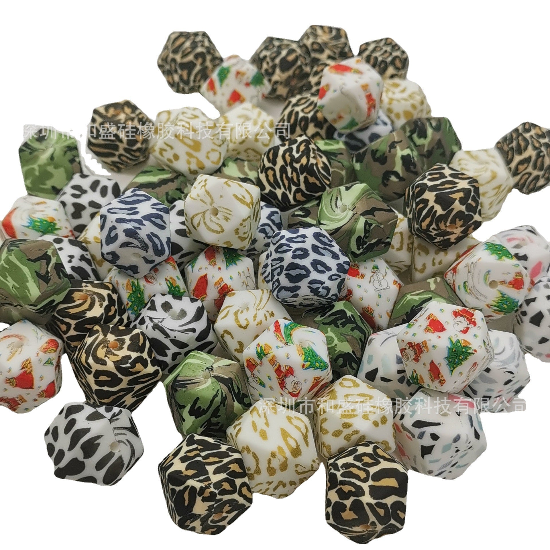 Wholesale 50pcs 15mm Western Style Leopard Skull Color Aztec Printed Silicone Balls Beads ACC-BDS-HeSheng008
