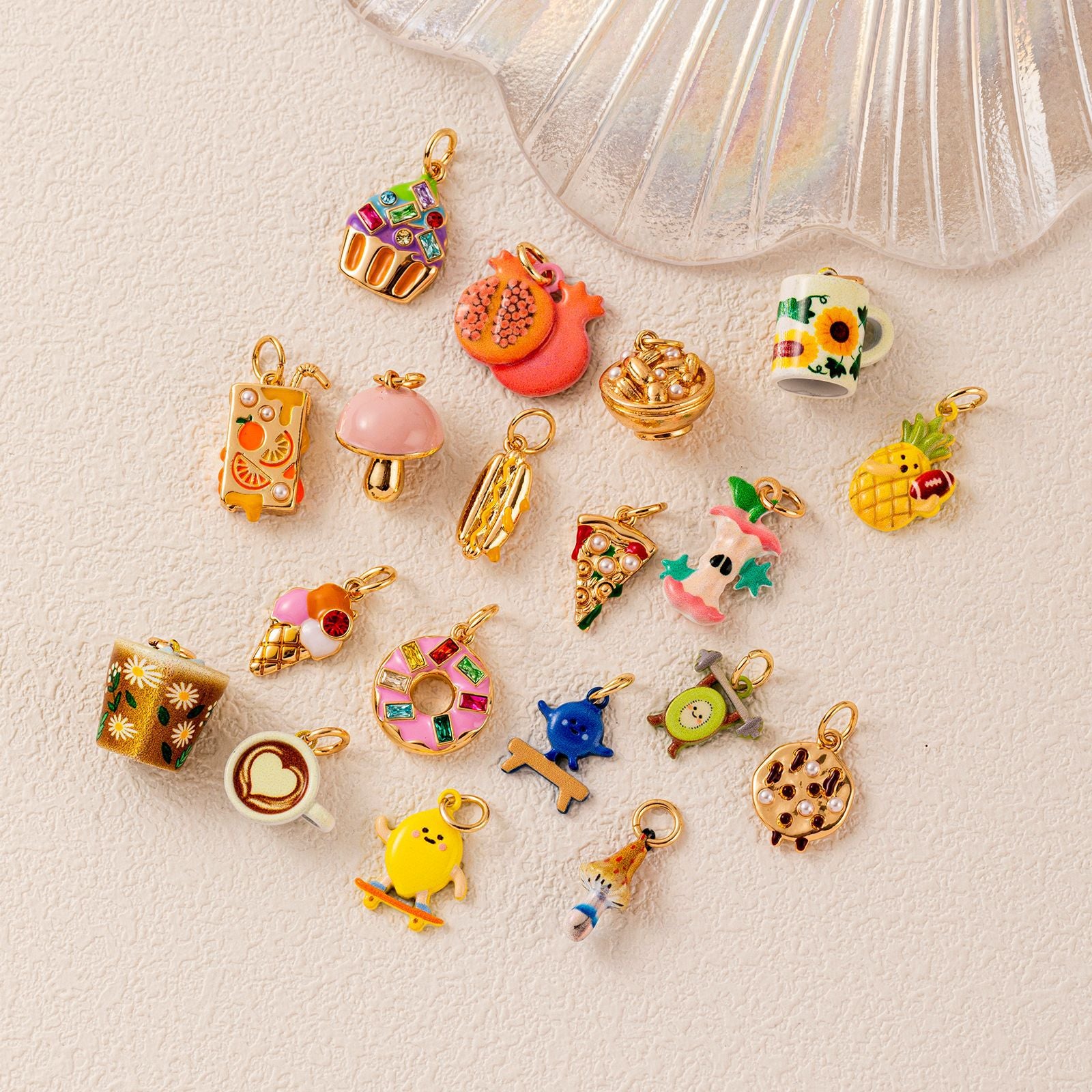 Wholesale Trendy Korean Style Fruit Dessert Pendant Charms Donut Pizza Cake Design Plated Copper DIY Jewelry Accessory For Bracelet Necklace Making Gift Boutique Resale