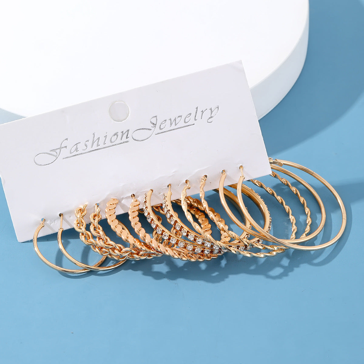 Wholesale metal earrings  gold c-shaped inlaid rhinestone earrings