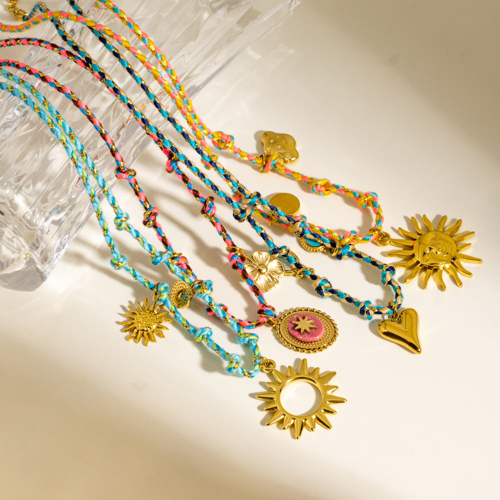 Wholesale Stainless steel Handmade Colorful Rope Necklace