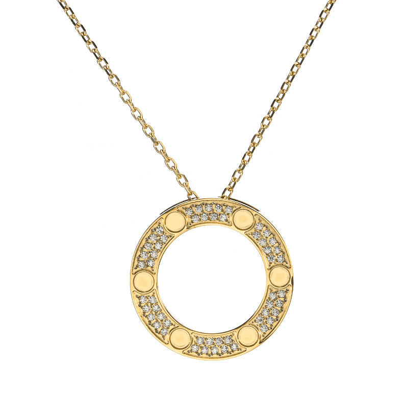 Wholesale Rose Gold Single-Ring Big Disc Screw Detail Clavicle Necklace