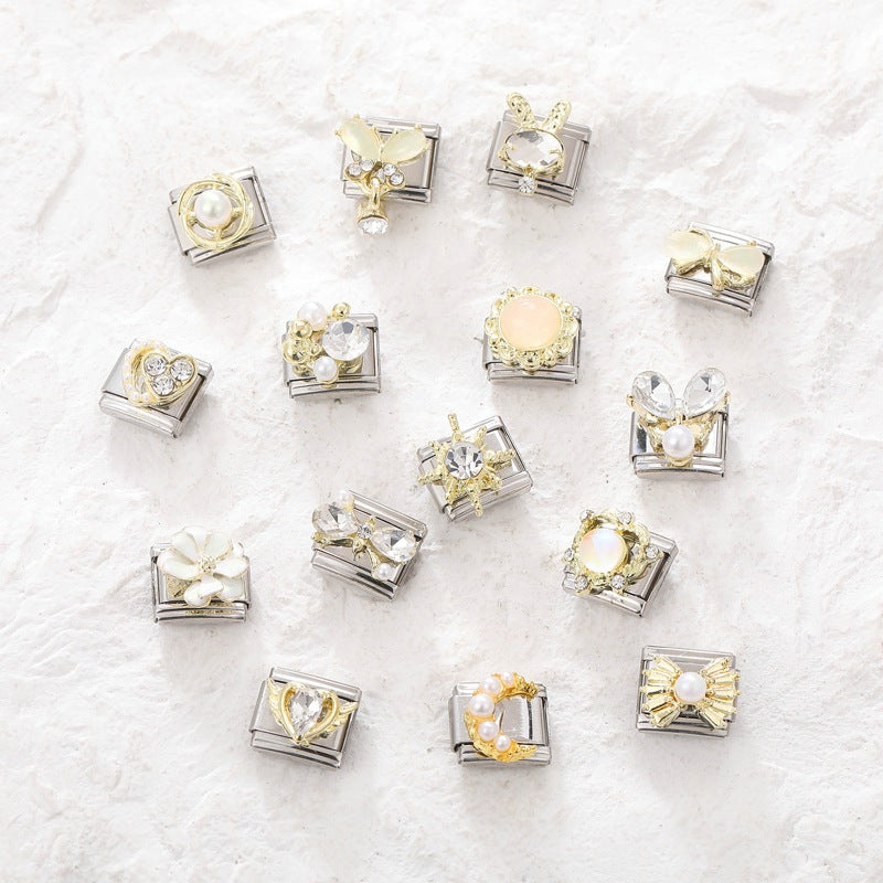 Wholesale Italian Charm Bracelet 9mm DIY Splicing Removable Stainless Steel Diamond Patch Composable Bracelet