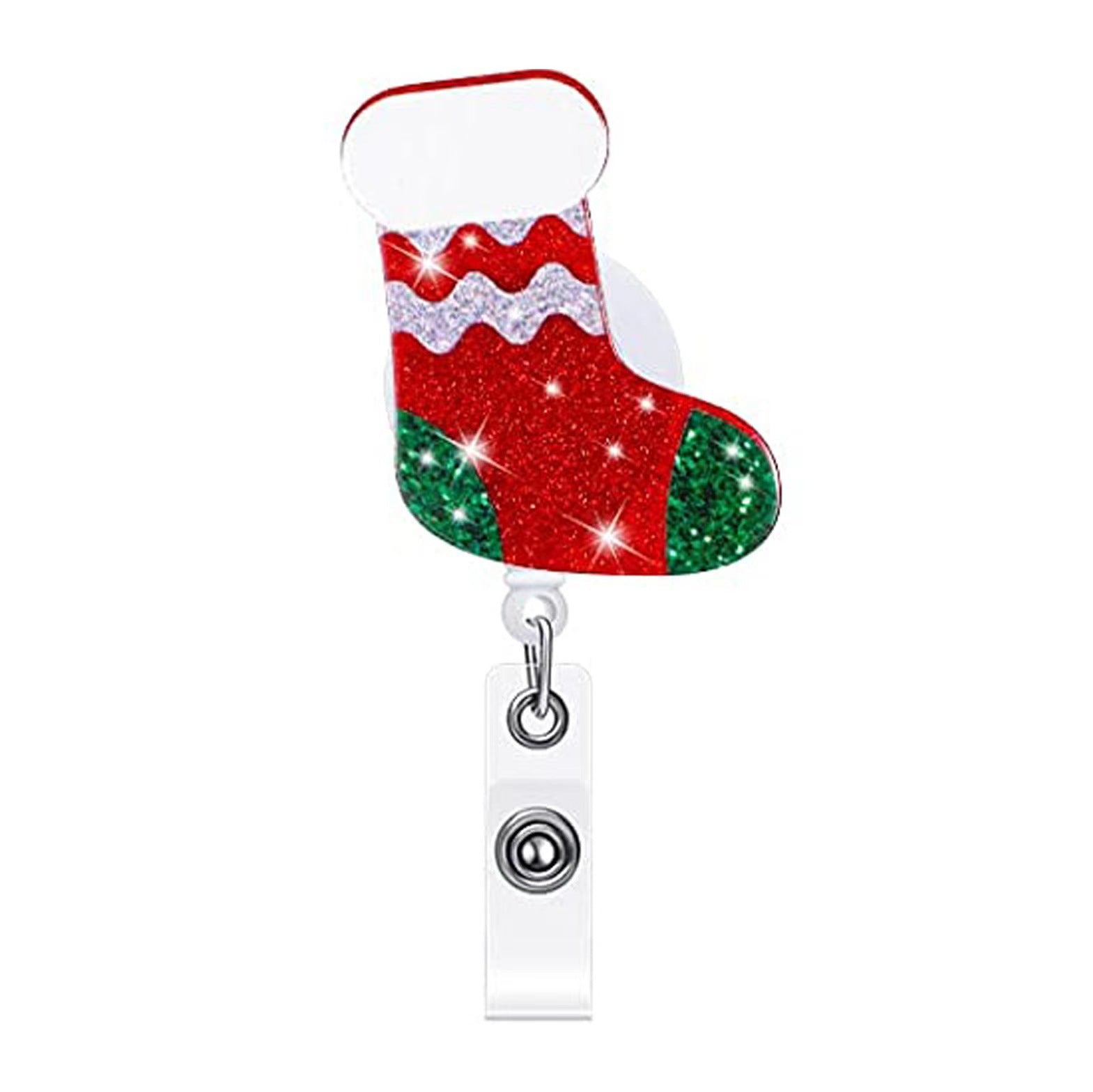 Wholesale Christmas Tree Holiday Glitter Badge Clip Retractable Keychain ACC-KC-LingYu011