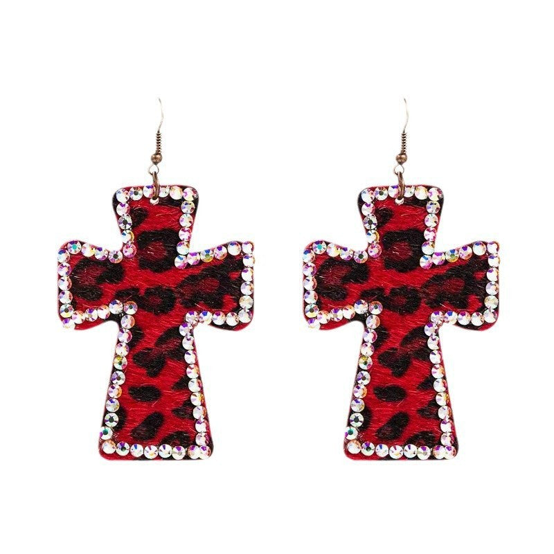 Wholesale  Fabric Leopard Cross Earrings
