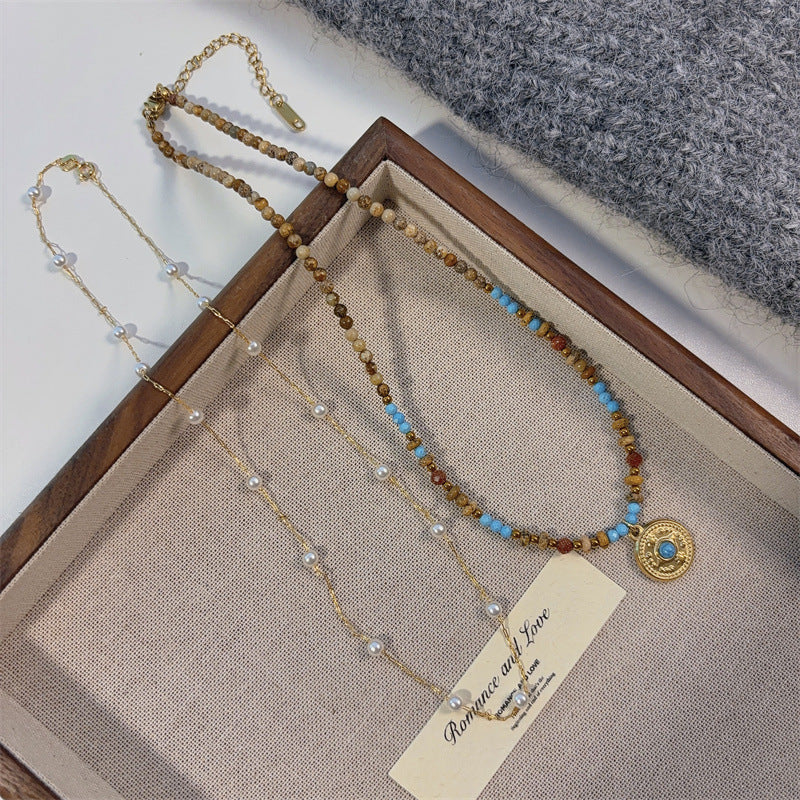 Wholesale Natural Stone Turquoise Beaded Pendant Necklace Stylish Clavicle Chain Jewelry Accessory