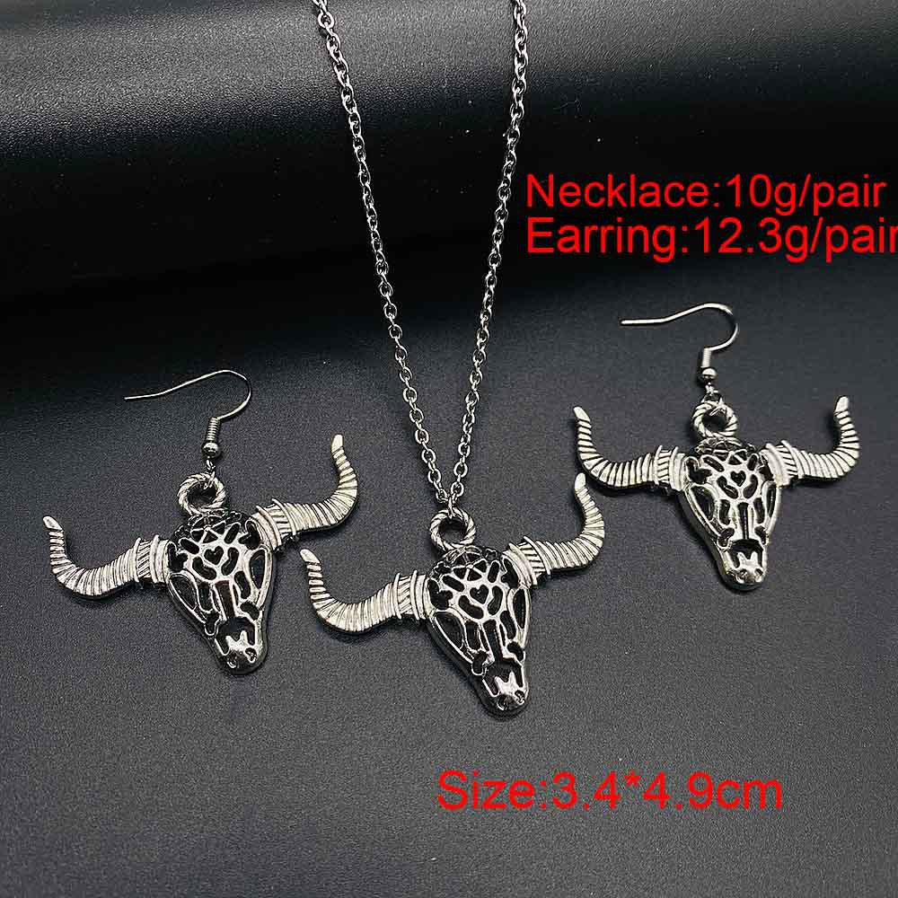 Wholesale Trendy Western Turquoise Cactus Cattle Head Earrings &  Necklace Set Jewelry Accessory