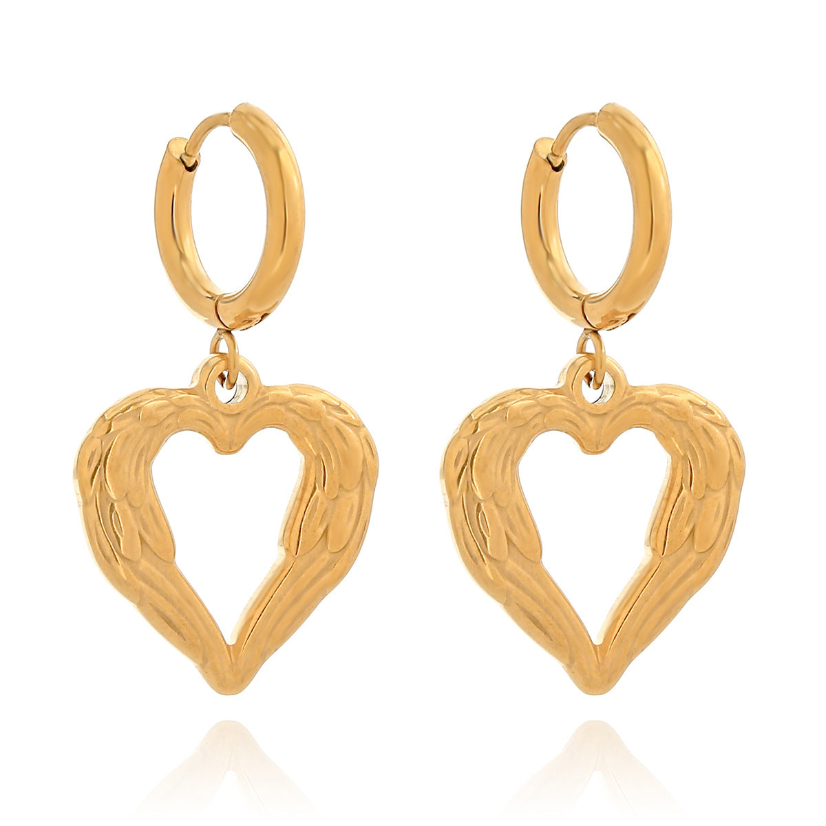 Wholesale stainless steel 18K gold plated three-dimensional heart-shaped wings love earrings