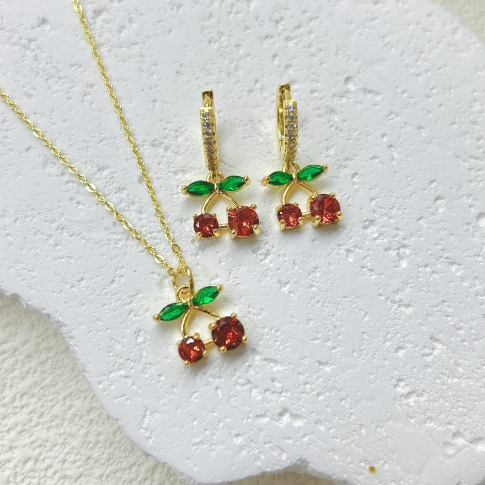 Wholesale Fruit Red Cherry Strawberry Necklace Earrings Jewelry Set