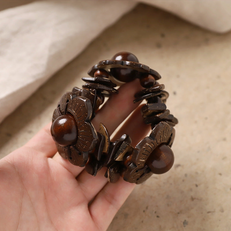 Wholesale Bohemian Retro nut Shell Bracelet Niche Stylish Ethnic Style Brown Coffee Beaded Bracelet Holiday Style Women' s Bracelet