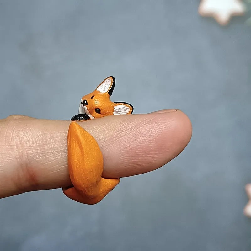 Wholesale Cute Fox Oil Drop Metal Ring