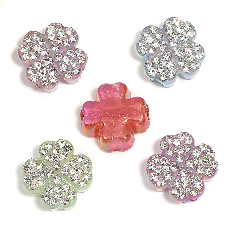Wholesale 100pcs Diamond Inlaid Four-leaf Clover Acrylic Through-hole Beads Diy Accessories ACC-BDS-BLG056