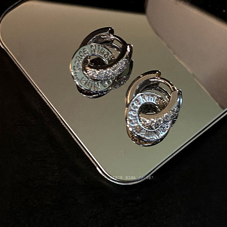 Wholesale Metal Double Ring Earrings with Diamond Finish Simple Design Fashion Jewelry Accessory Boutique Resale