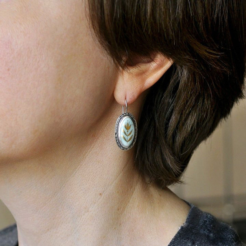 Wholesale  Blue Enamel Gold Flower Earrings