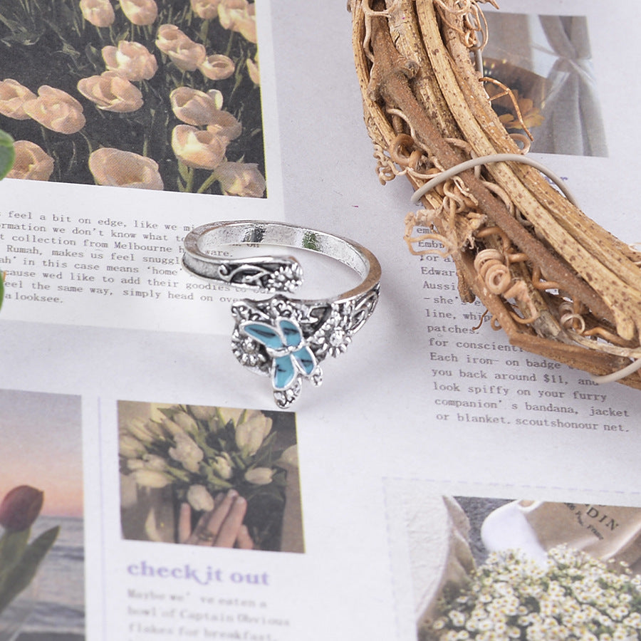 Wholesale Antique Silver Dragonfly Ring Adjustable Zinc Alloy Unisex Fashion Jewelry Accessory
