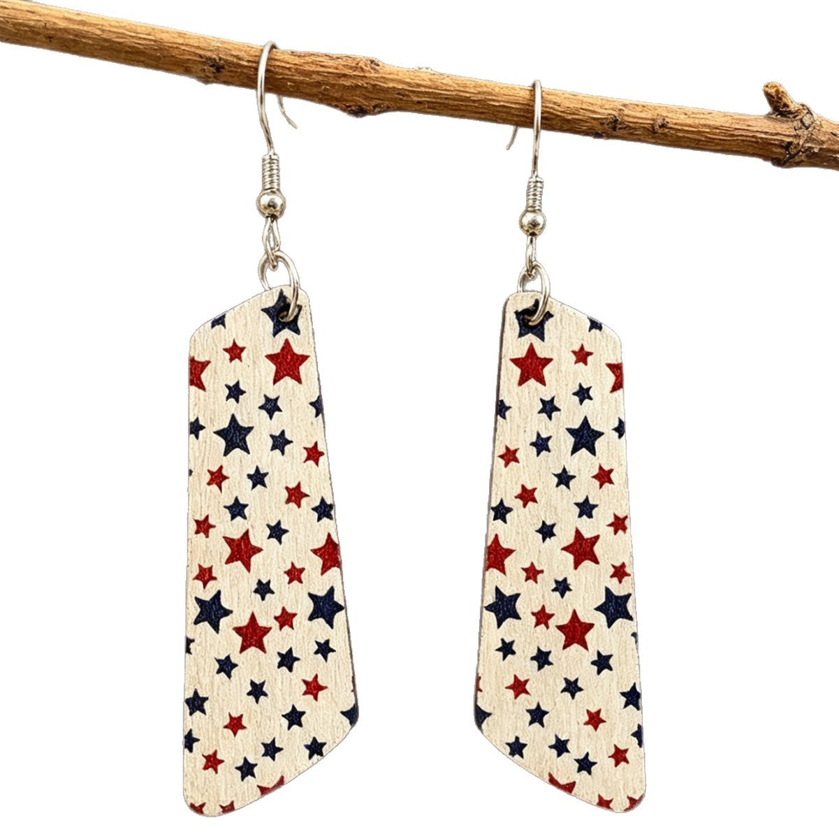 Wholesale Independence Day Star Wooden Earrings Patriotic Fashion Accessory Gift for Women