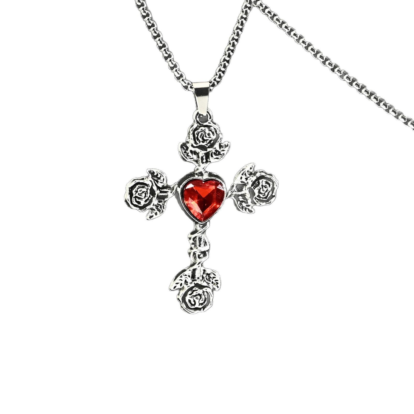 Wholesale Retro Gothic Cross Pendant Necklace Red Design Zinc Alloy Trendy Style Fashion Accessory Gift