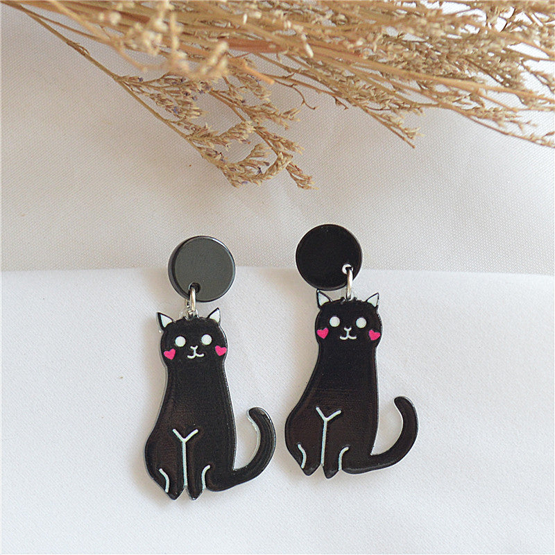 Wholesale Cartoon Black and White Cat Acrylic Stud Earrings ACC-ES-XN015