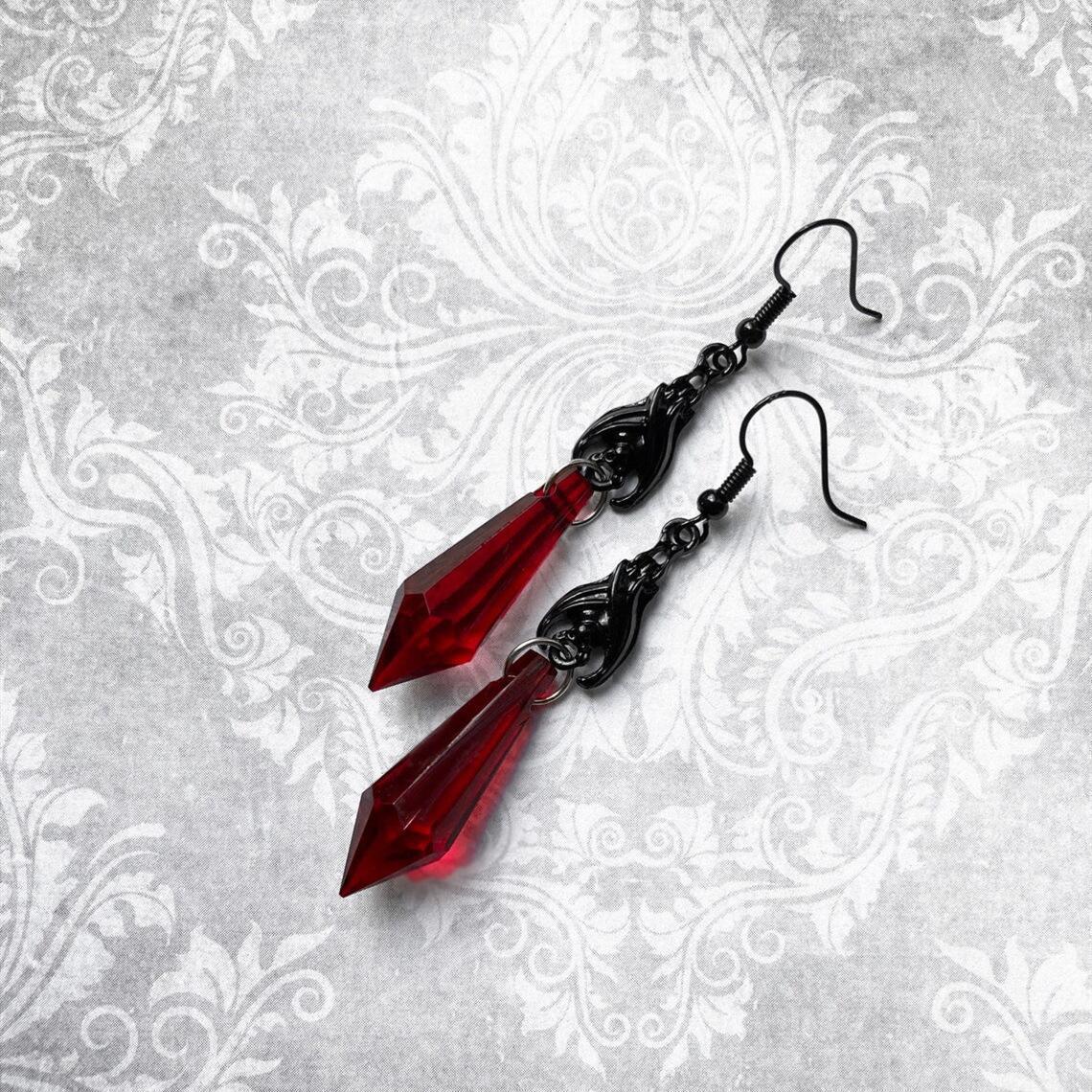 Wholesale Gothic Bat Red Gemstone Women S Earrings Stylish Alloy Party Jewelry Boutique Resale Gift